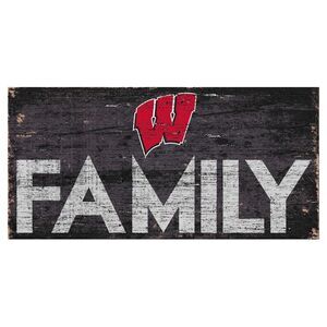 Wisconsin Badgers Family 12" x 6" Distressed Vintage Wood Sign